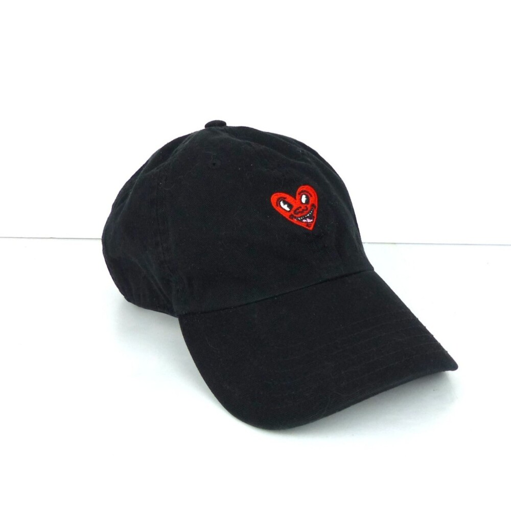 Keith Haring Heart Face Dad Hat Black Adjustable Ripple Junction Cap Embroidered